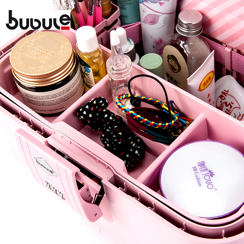 BUBULE 14" Wholesale Pink Fashion PP Cosmetic Box Makeup Case Bag with Lock