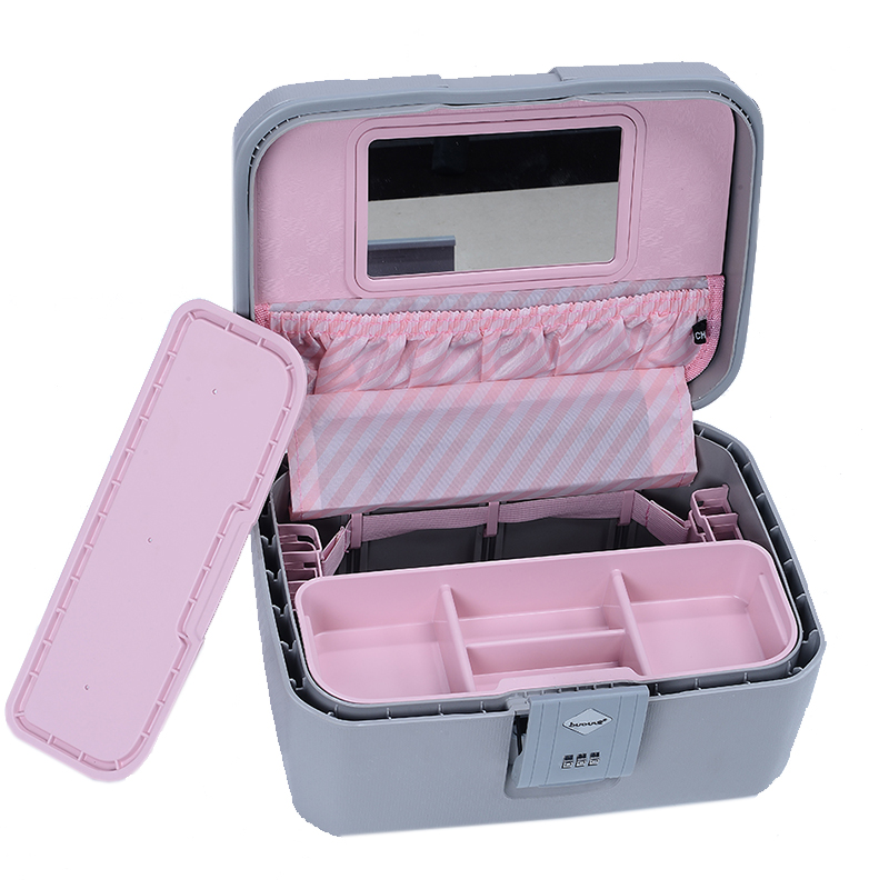 BUBULE 14" Fashion Lock PP Cosmetic Box Bag Makeup Case With Mirror
